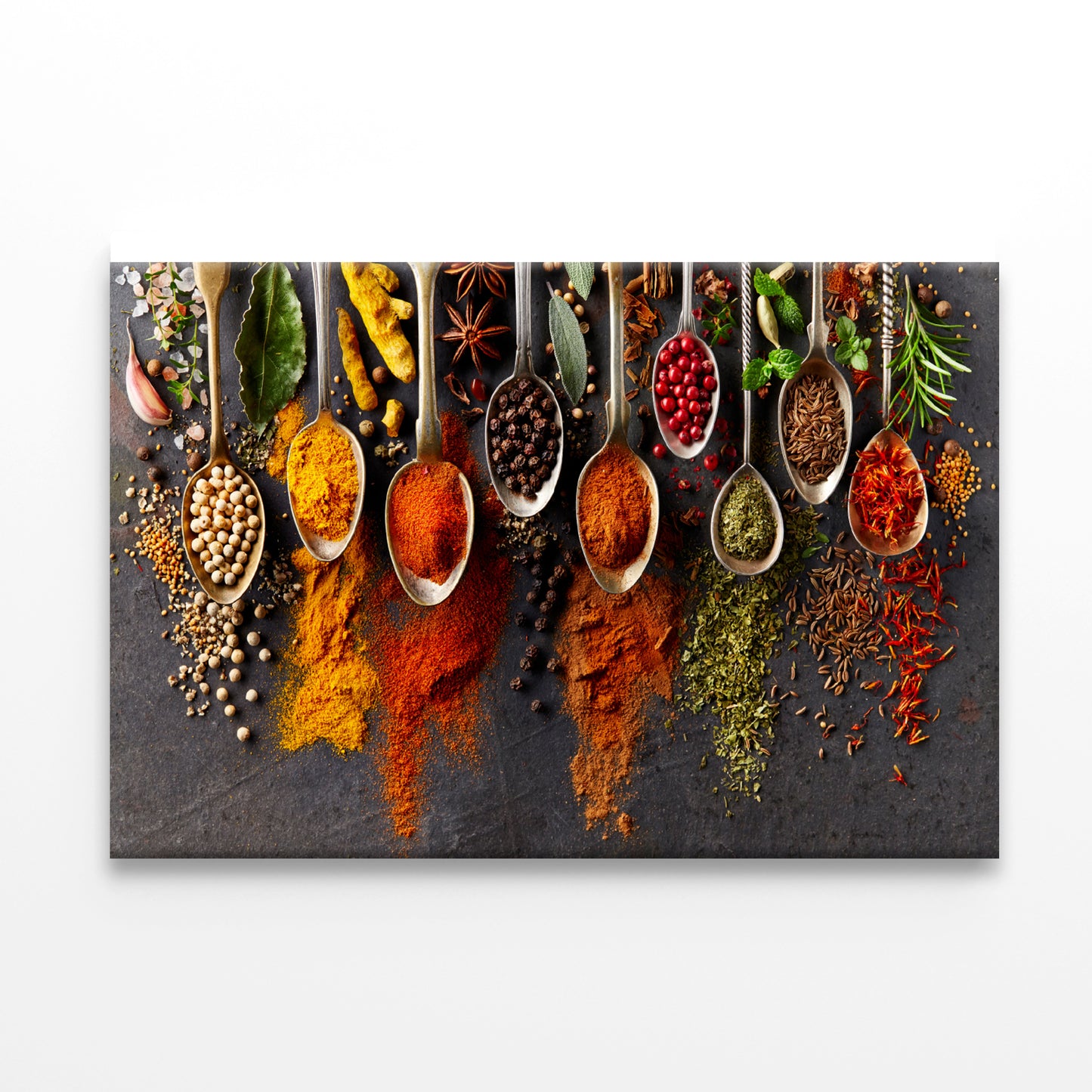 Different Types Spices on Spoons Print 100% Australian Made