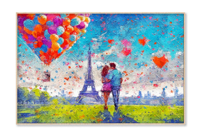 Young Couple In Love Enjoying Eiffel Tower In Paris Wall Art Limited Edition High Quality Print