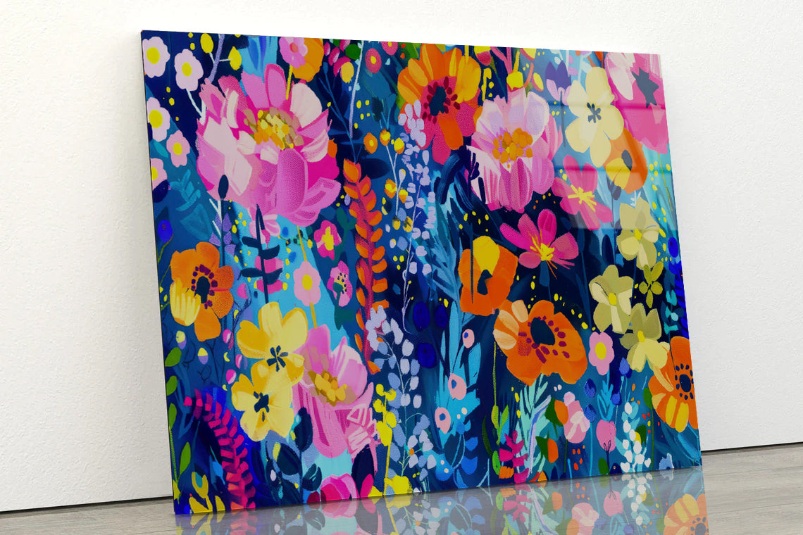Colorful and Abstract Design with a Flower Acrylic Glass Print Tempered Glass Wall Art 100% Made in Australia Ready to Hang - Bella Home Decor