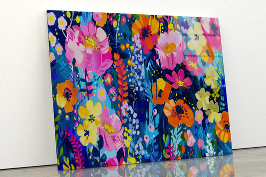 Colorful and Abstract Design with a Flower Acrylic Glass Print Tempered Glass Wall Art 100% Made in Australia Ready to Hang - Bella Home Decor