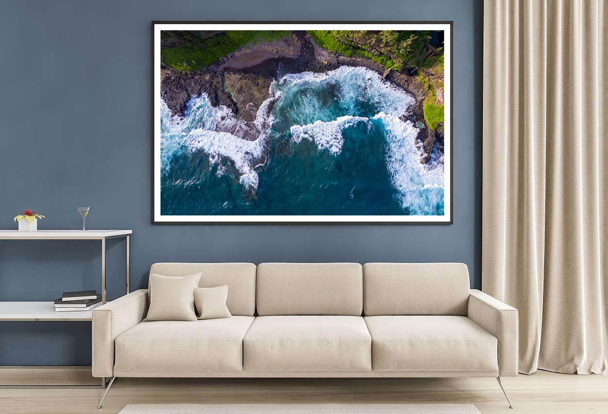 Drone View Of Beach & Sea Waves Home Decor Premium Quality Poster Print Choose Your Sizes