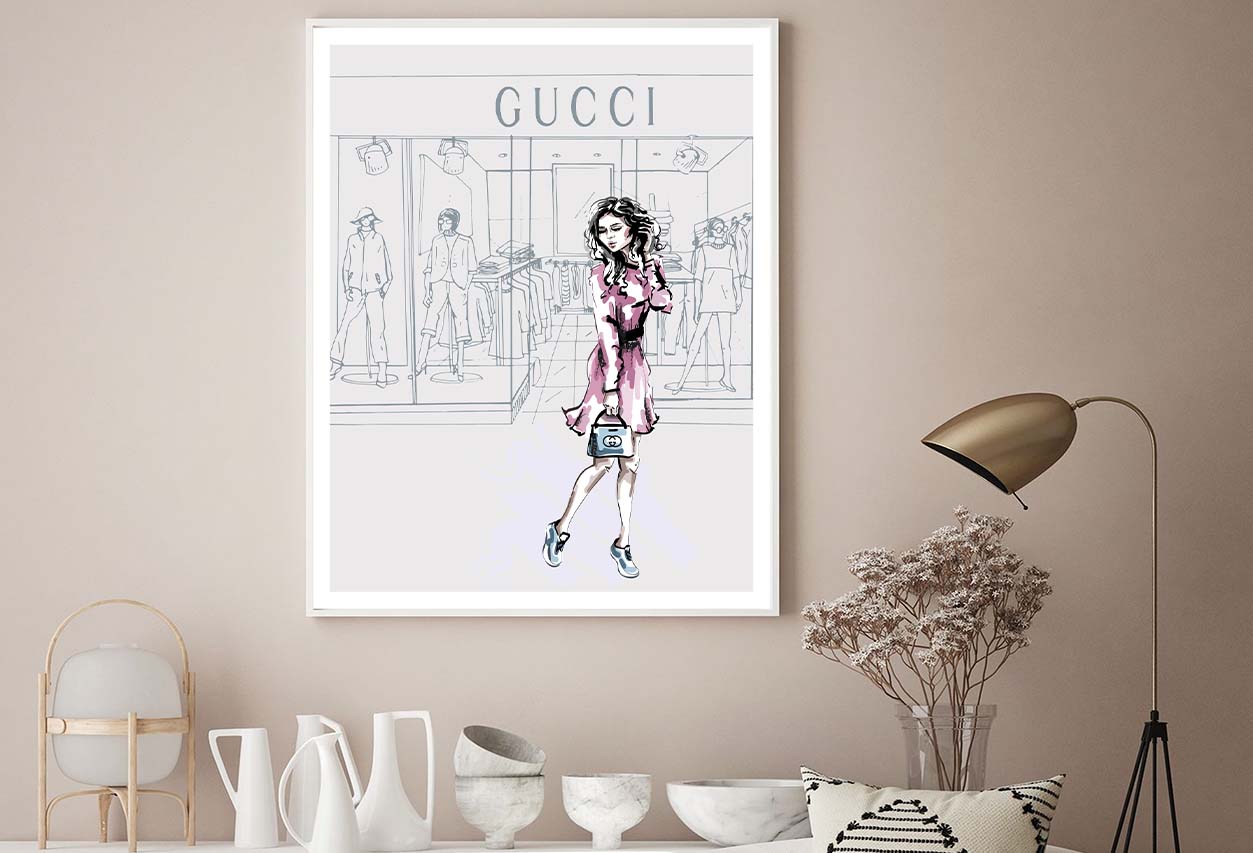 Modern Pink Lady with Fashion Store Design Home Decor Premium Quality Poster Print Choose Your Sizes