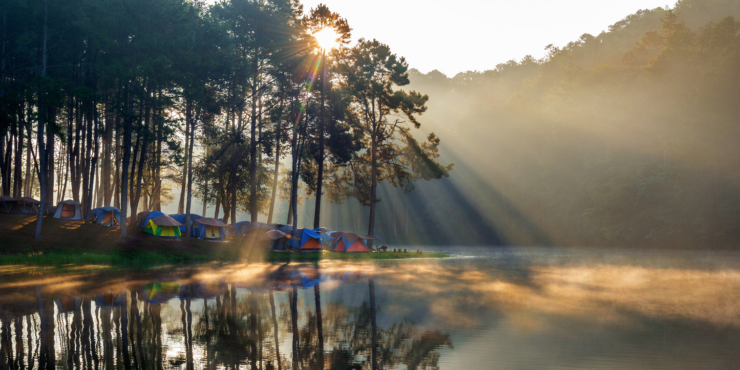 Pang Ung Lake With Foggy Morning Mae Hong Son Thailand Wall Art Canvas Office Home Room Framed 120x60cm
