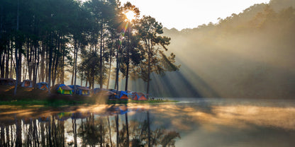 Pang Ung Lake With Foggy Morning Mae Hong Son Thailand Wall Art Canvas Office Home Room Framed 120x60cm