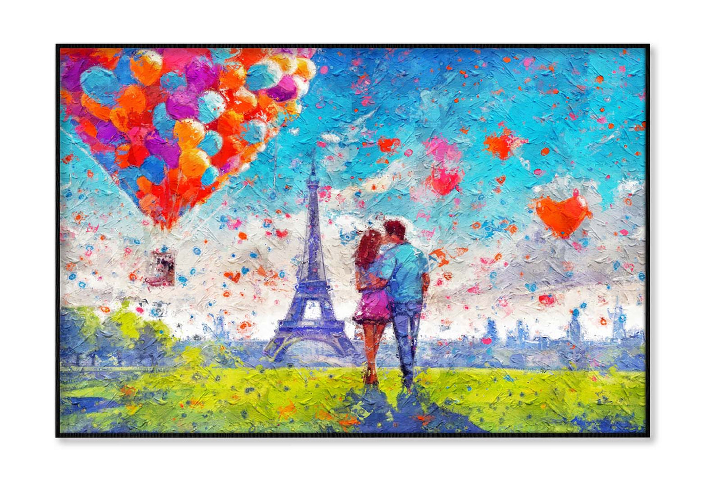 Young Couple In Love Enjoying Eiffel Tower In Paris Wall Art Limited Edition High Quality Print