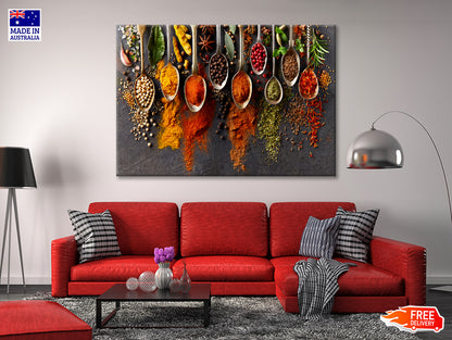 Different Types Spices on Spoons Print 100% Australian Made