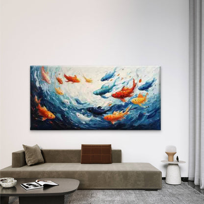Vibrant Koi Fish Swimming Wall Art Canvas Office Home Room Framed 120x60cm