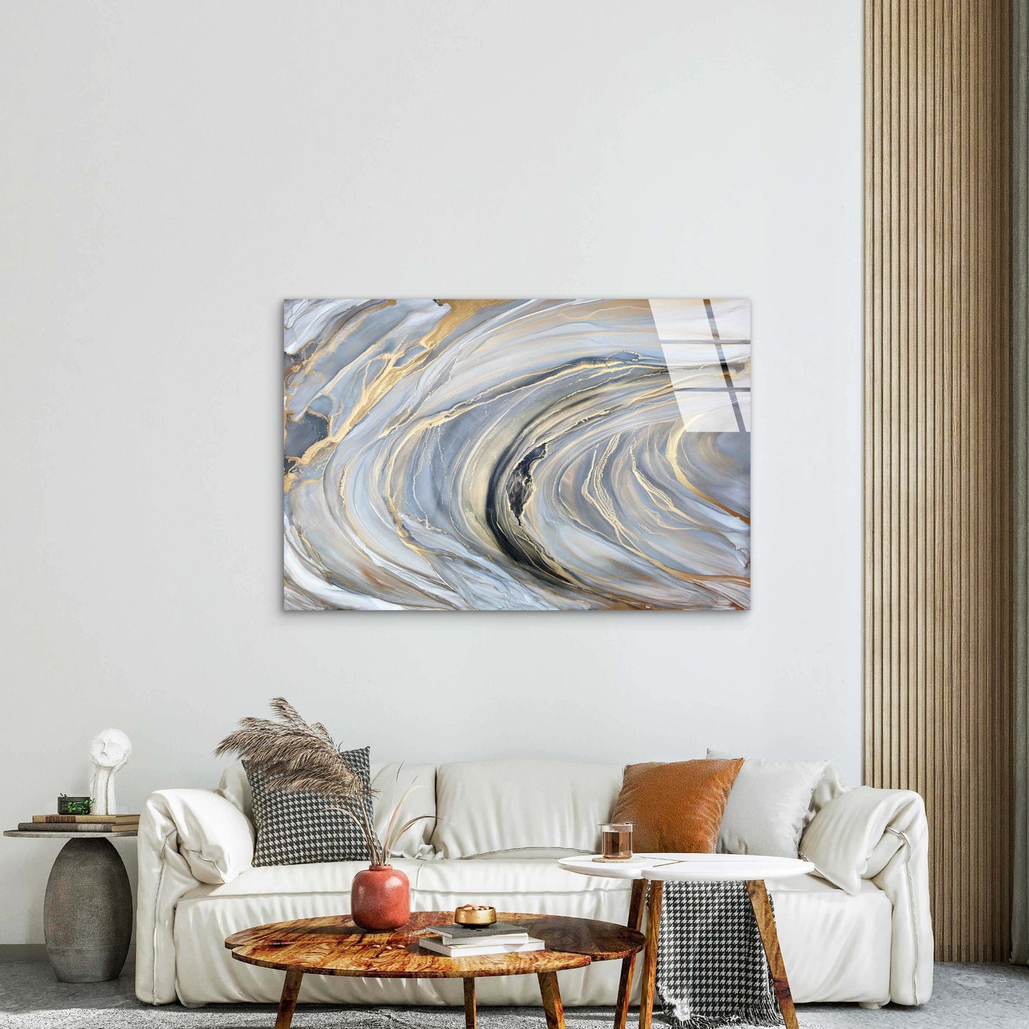 Grey Gold Abstract Tempered Glass Printing Wall Art Australian Made Quality
