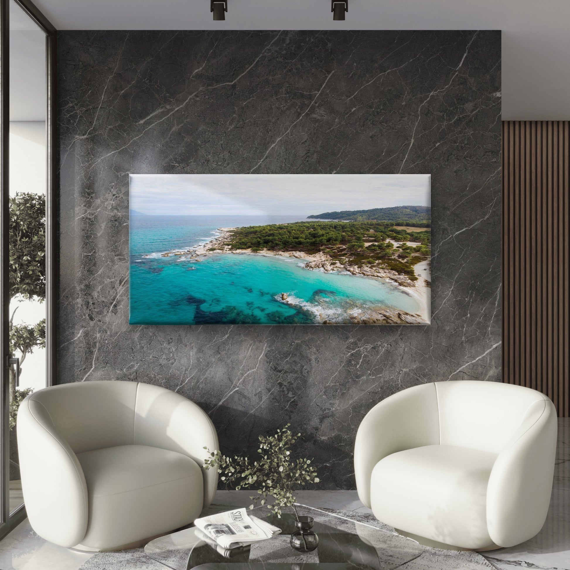 Aegean Sea Coast Wall Art Canvas Office Home Room Framed 120x60cm - Bella Home Decor