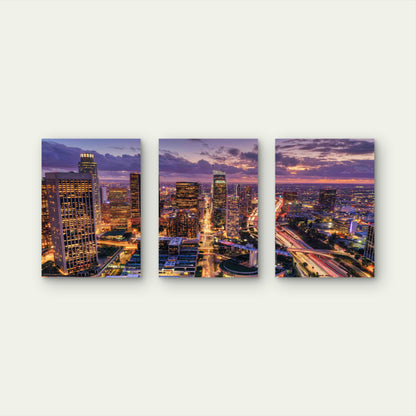3pcs Aerial Shot Downtown Los Angeles Night Metal Print Ready to Hang Art