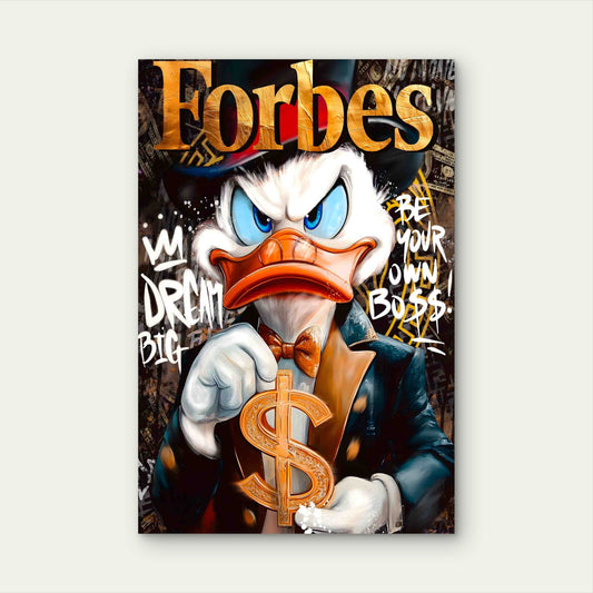Wealthy Cartoon Duck Magazine 60x90cm Metal Print Ready to Hang - Bella Home Decor
