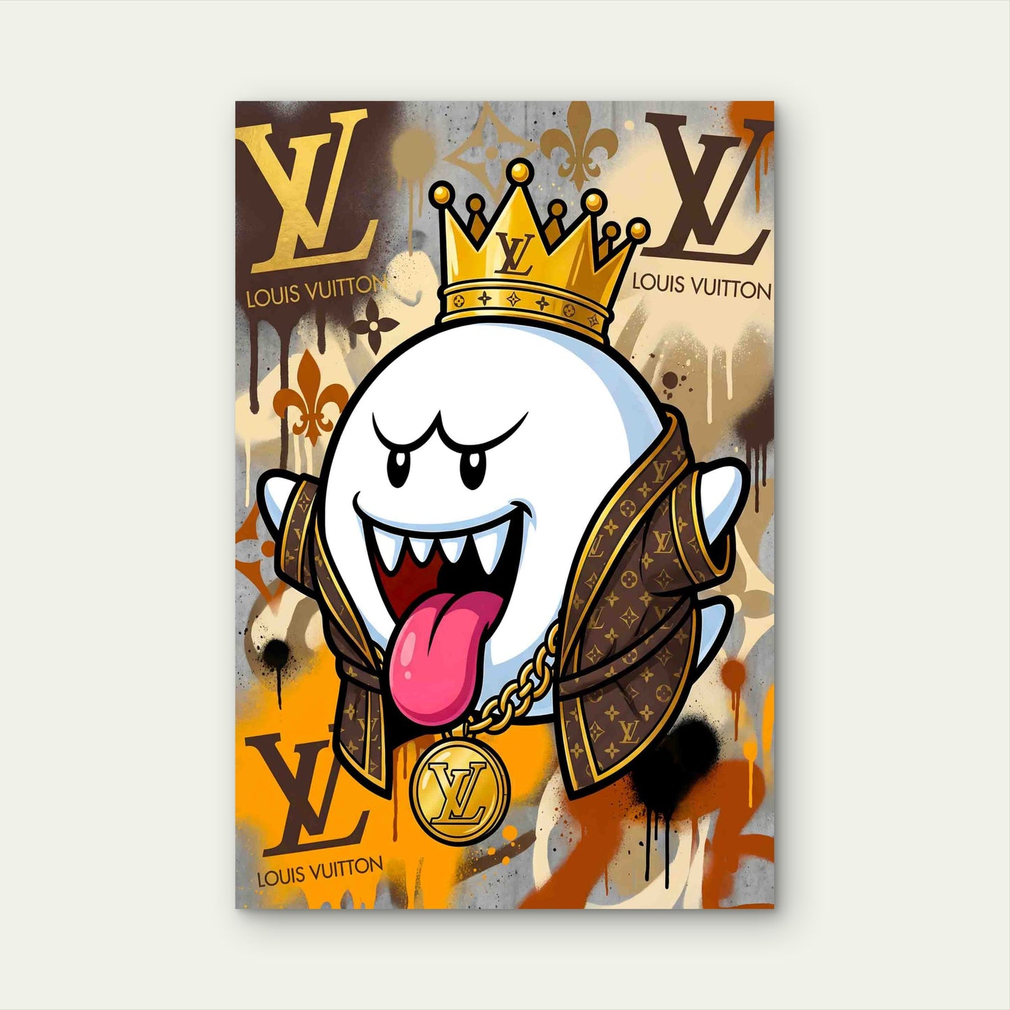 Luxury Street Art Hypebeast Ghost King Gold 60x90cm Metal Print Ready to Hang