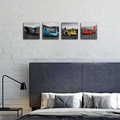 4pcs  Colorful Sports Car  Wall Art Canvas Framed - Bella Home Decor