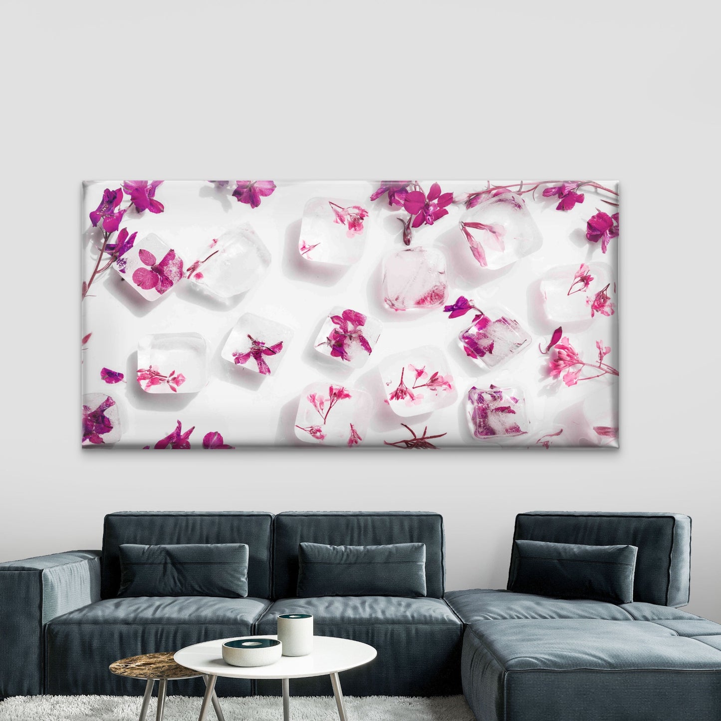 Floral Ice Cube Tray Wall Art Canvas Office Home Room Framed 120x60cm