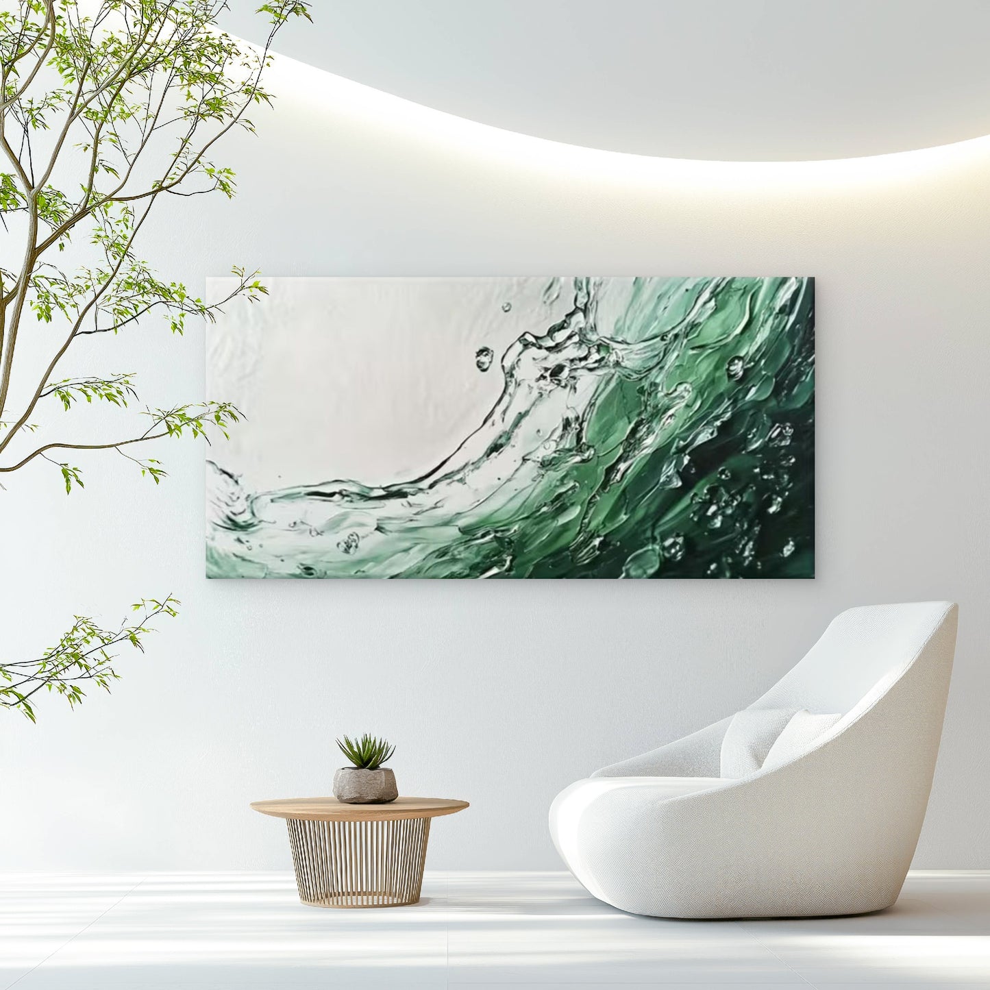 Green Dynamic Waves & Bubbles Wall Art Canvas Office Home Room Framed 120x60cm
