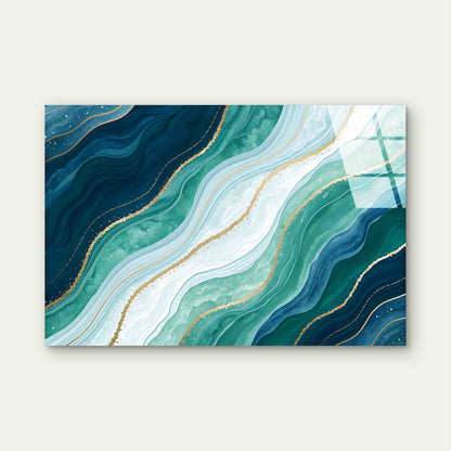 Abstract Emerald Teal Tempered Glass Printing Wall Art Australian Made Quality