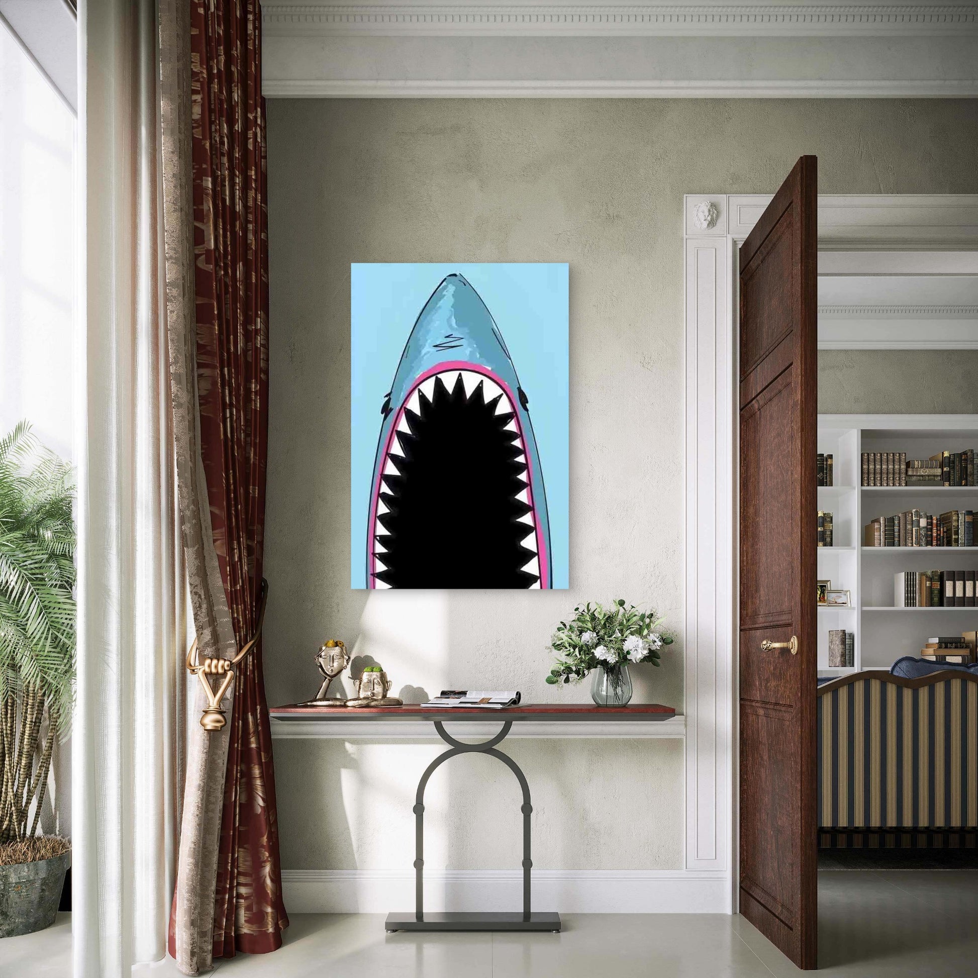 Open Mouth And Sharp Teeth Metal Print Ready to Hang - Bella Home Decor