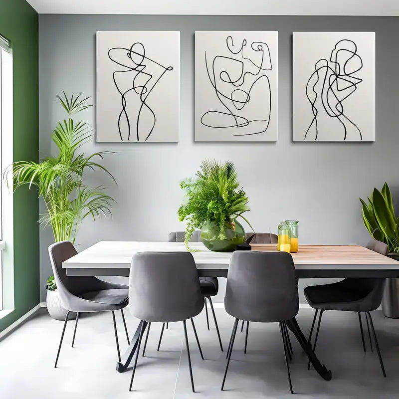 3pcs Abstract Black & White Minimalist Line Art Metal Print Ready to Hang Art