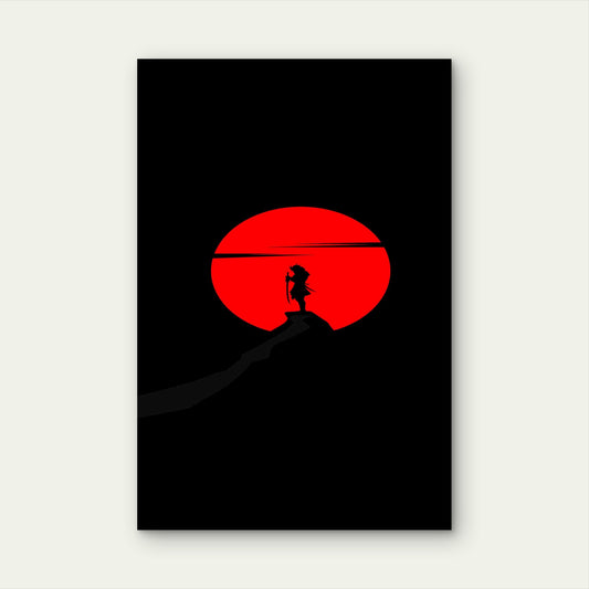 Crimson Solstice Silhouette Warrior 60x90cm Metal Print Ready to Hang