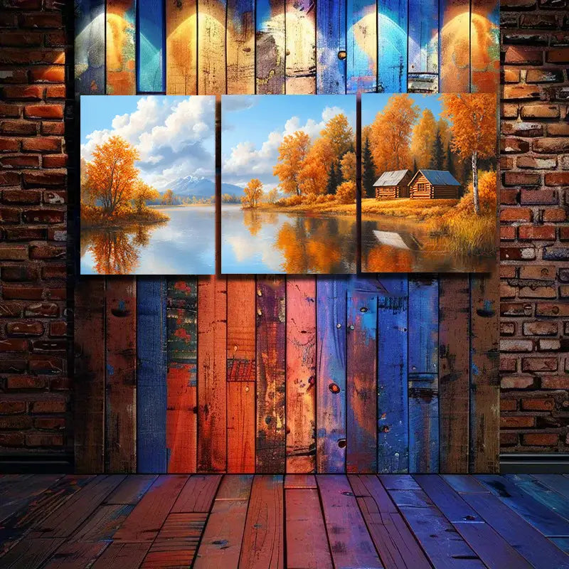 3pcs Cabin, Trees & Reflective Waters,Metal Print Ready to Hang Art - Bella Home Decor