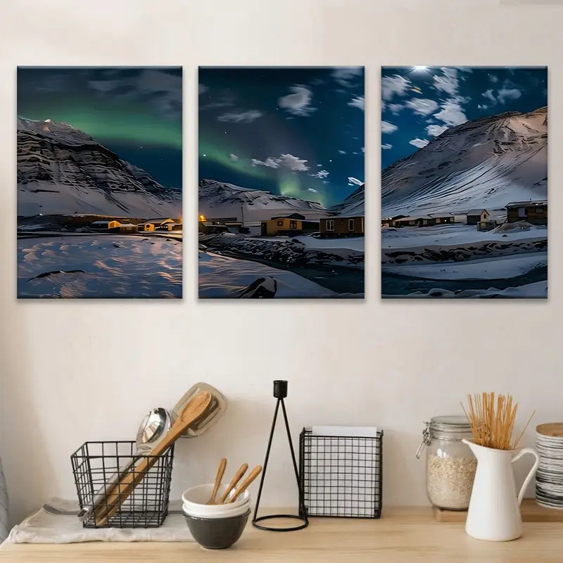 3pcs Lights Svalbard Canvas Metal Print Ready to Hang Art