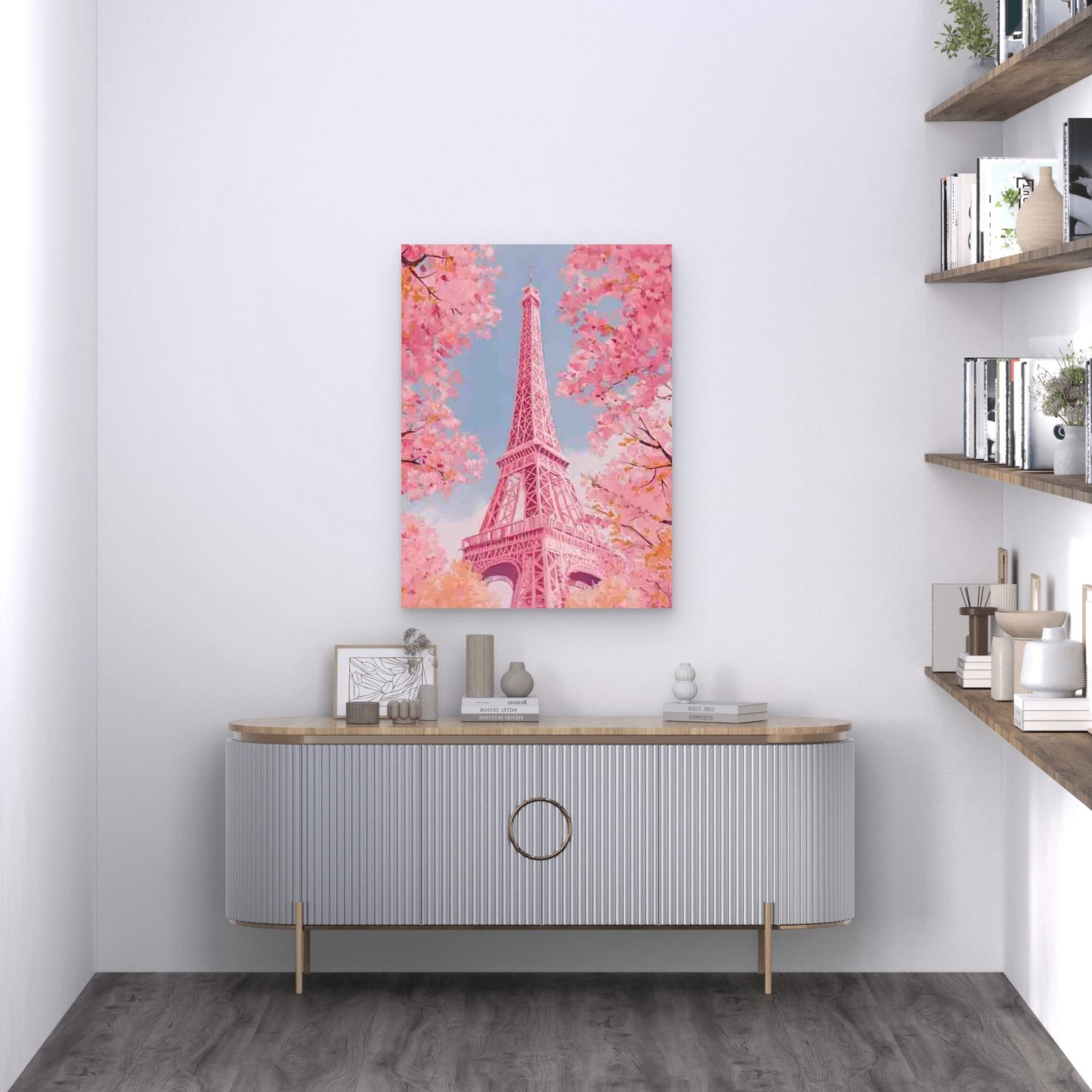 Pink Pastel Eiffel Tower Painting Metal Print Ready to Hang