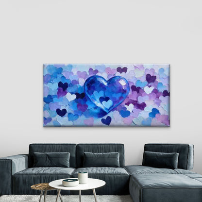 Blue And Purple Heart Abstract Wall Art Canvas Office Home Room Framed 120x60cm - Bella Home Decor