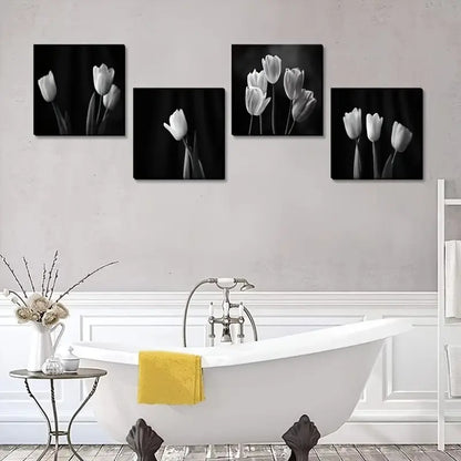 4pcsBlack and White FlowerWall Art Canvas Framed