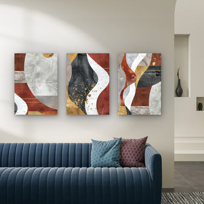 3pcs Abstract Terracotta Gold Black Art  Wall Art Set Canvas Framed 50x70cm - High Quality Print 100% Australian Made Wall Canvas Ready to Hang
