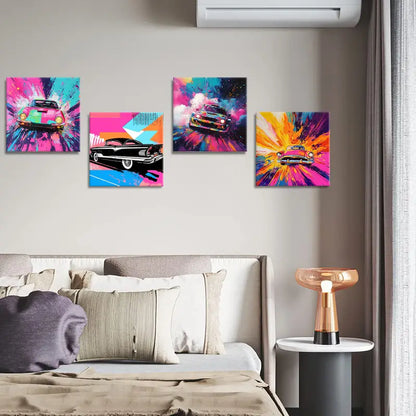 4pcs  Classic Cars  Wall Art Canvas Framed