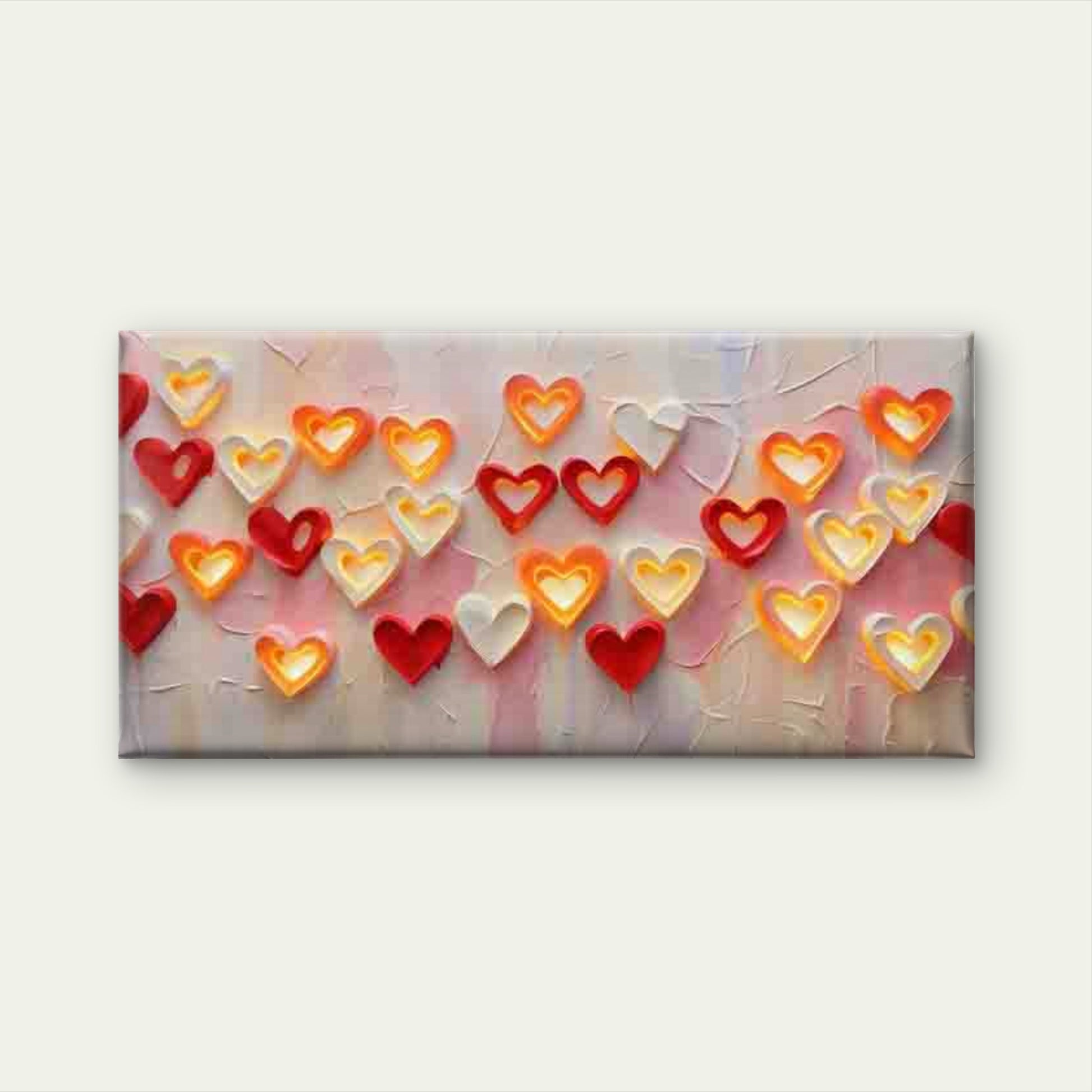 Red And White Glowing Hearts Wall Art Canvas Office Home Room Framed 120x60cm - Bella Home Decor