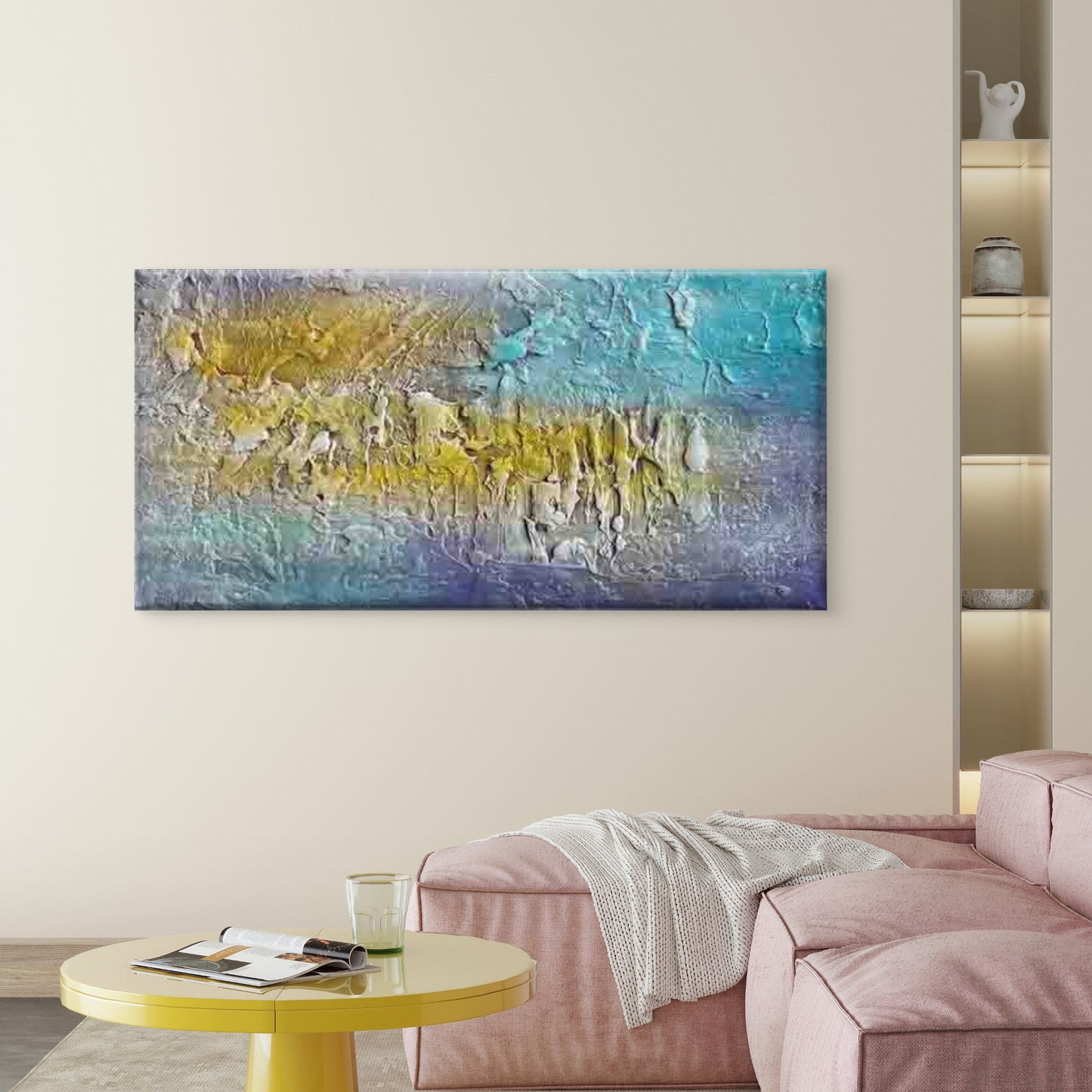 Golden White Beige Abstract Wall Art Canvas Office Home Room Framed 120x60cm