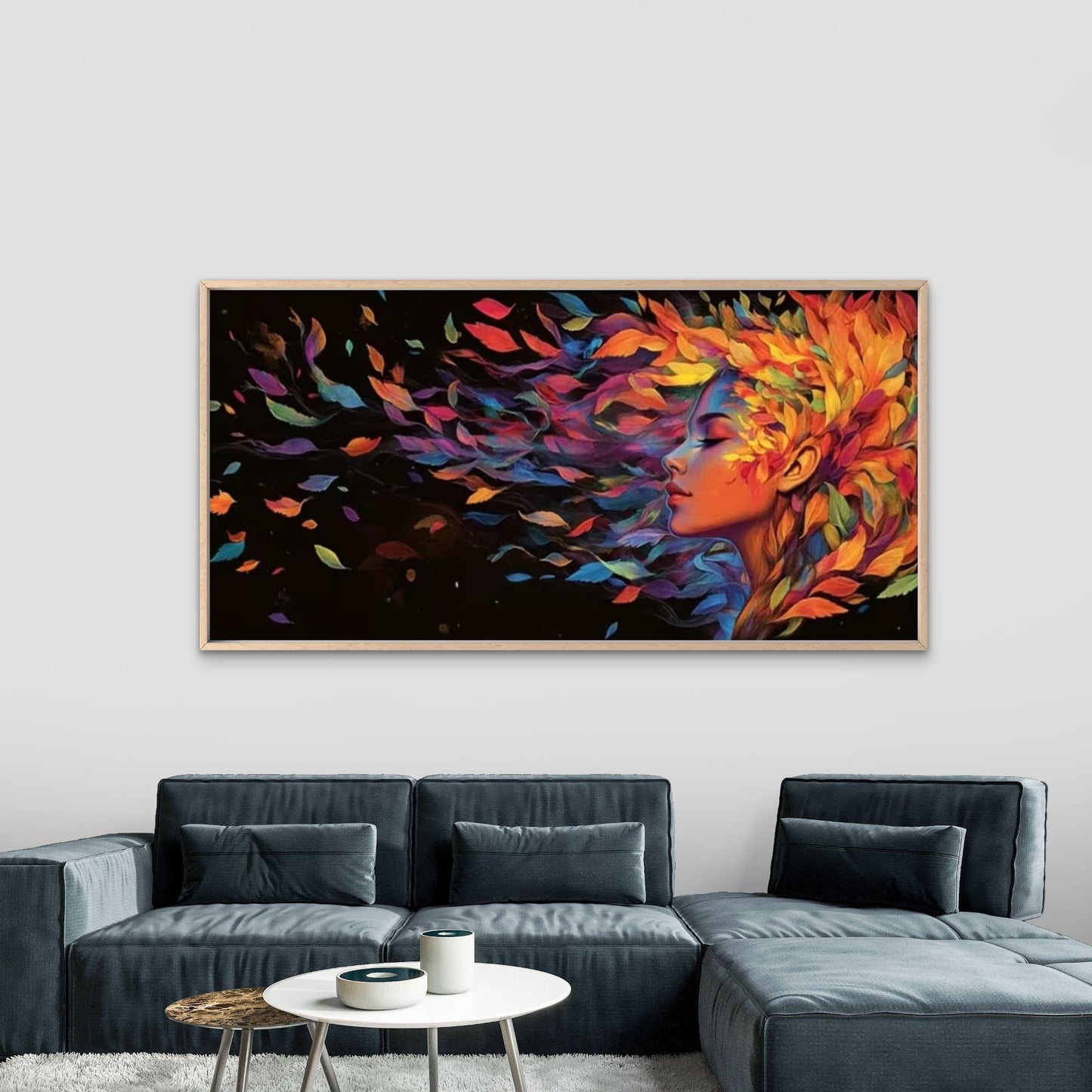 Colorful Leaf Design & Woman Wall Art Canvas Office Home Room Framed 120x60cm
