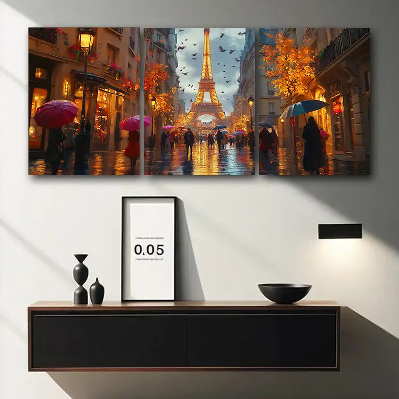 3pcs Paris Street Scene Metal Print Ready to Hang Art