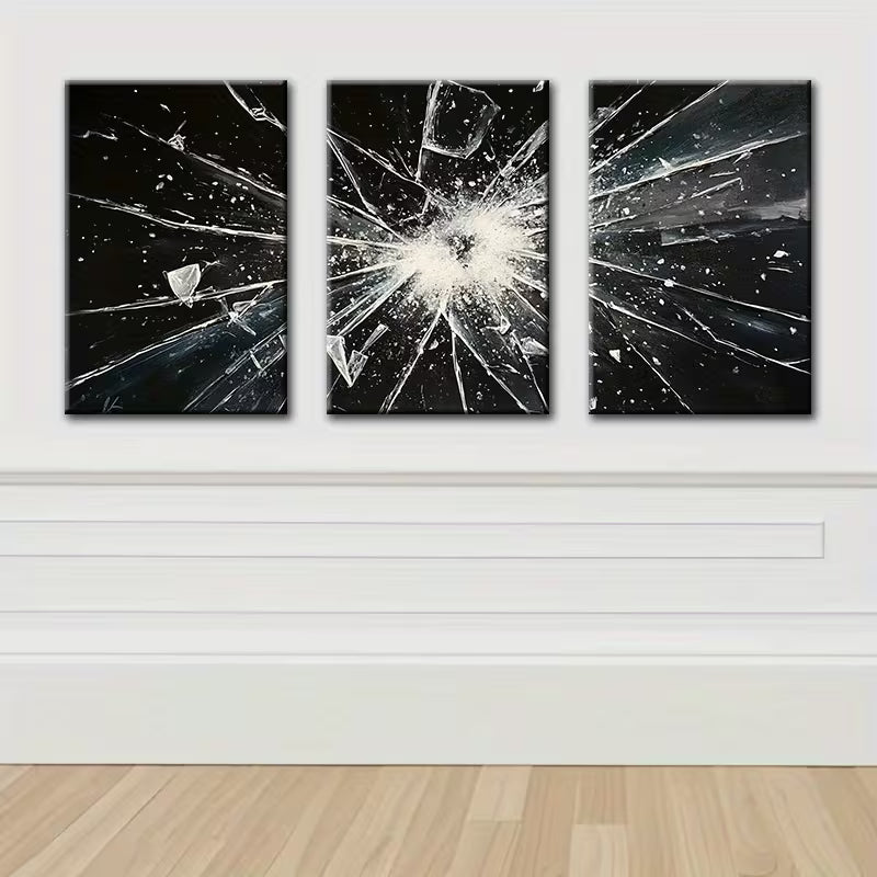 3pcs Broken Glass Design Wall Art Set Canvas Framed 40x60cm - High Quality Print 100% Australian Made Wall Canvas Ready to Hang - Bella Home Decor