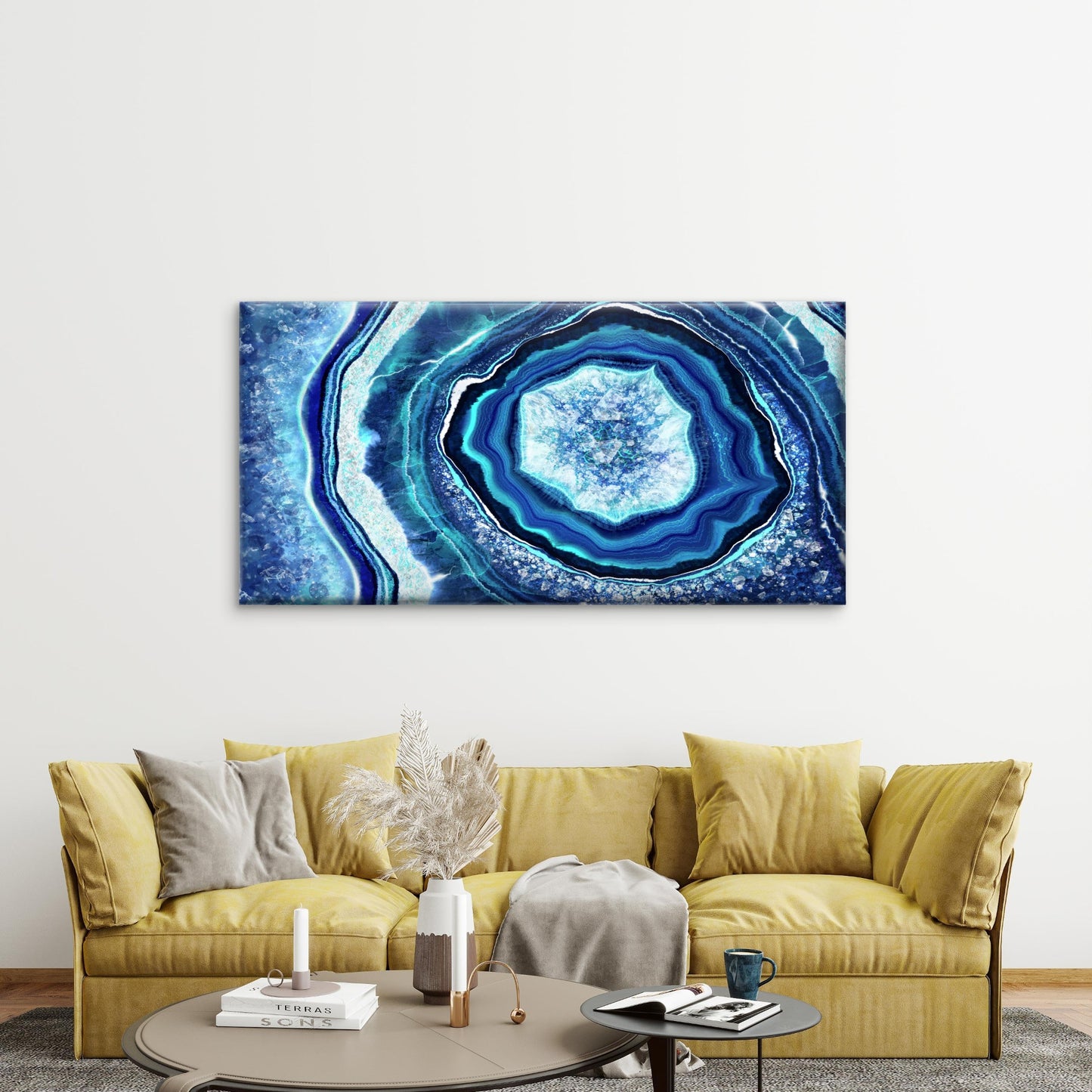 Blue Agate Illustration Wall Art Canvas Office Home Room Framed 120x60cm - Bella Home Decor