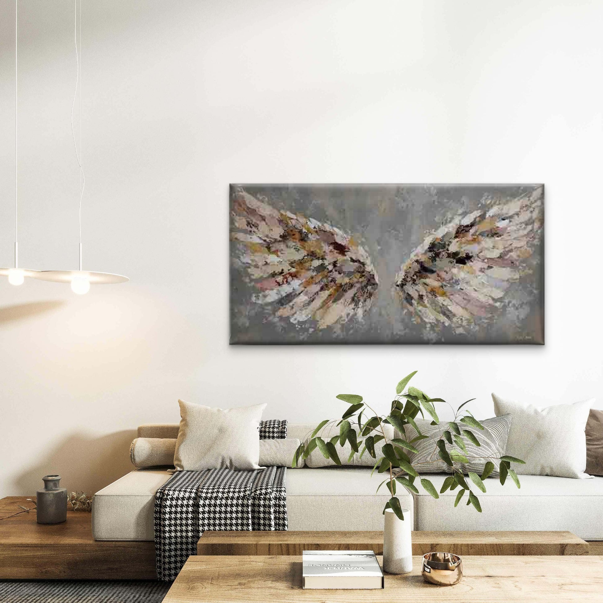 Wingspan Angel Wing Wall Art Canvas Office Home Room Framed 120x60cm - Bella Home Decor