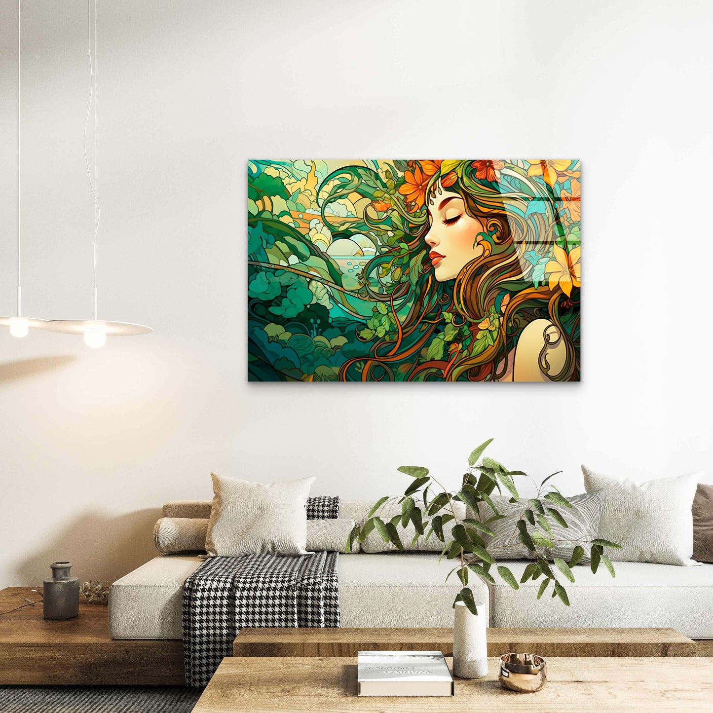 Vintage Woman Orange Floral Acrylic  Glass Printing Wall Art Australian Made Quality