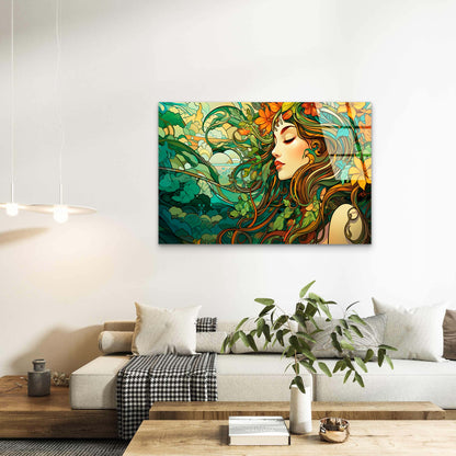 Vintage Woman Orange Floral Acrylic  Glass Printing Wall Art Australian Made Quality