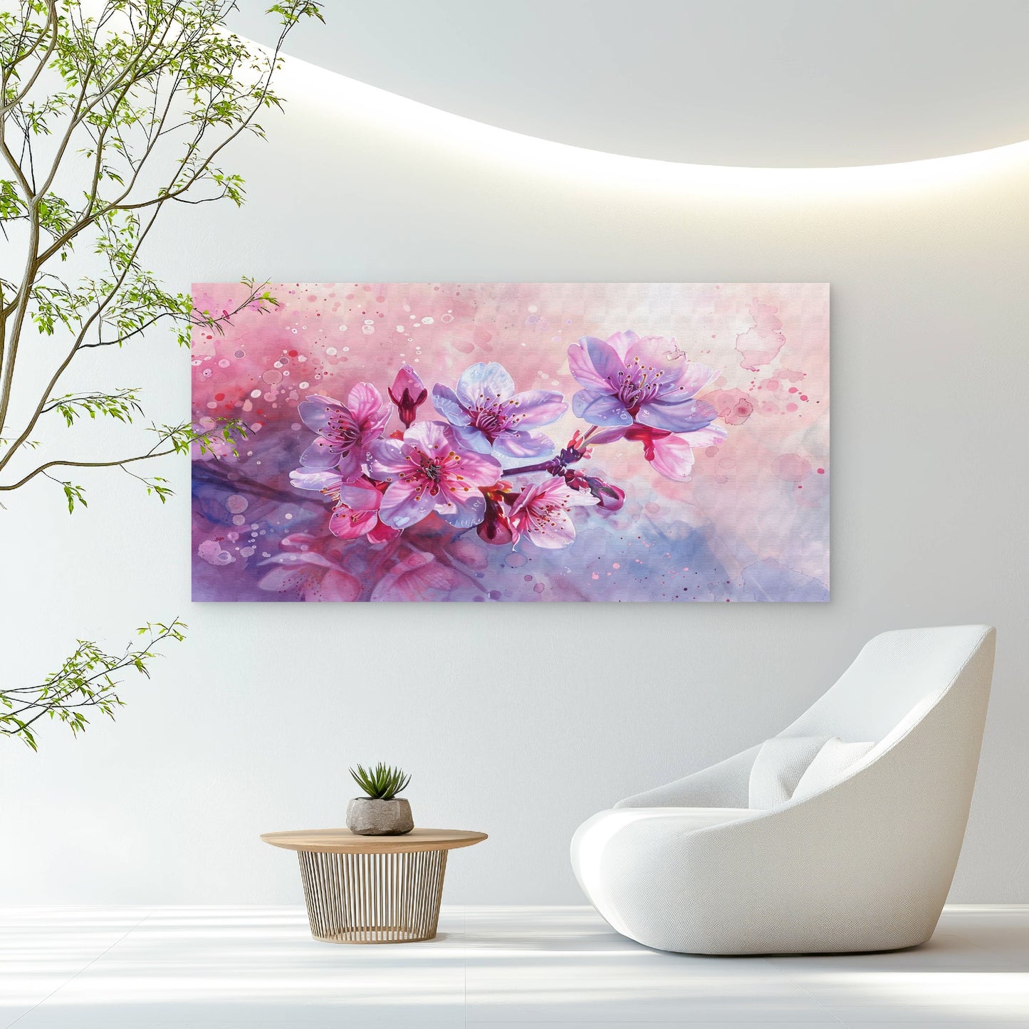 Pink Blossom Watercolor Art Wall Art Canvas Office Home Room Framed 120x60cm
