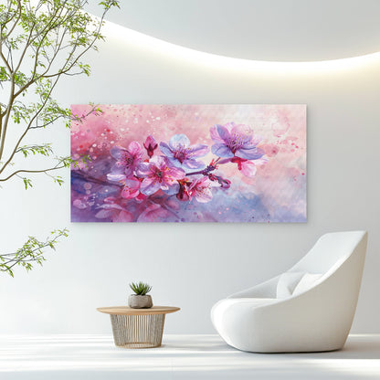 Pink Blossom Watercolor Art Wall Art Canvas Office Home Room Framed 120x60cm