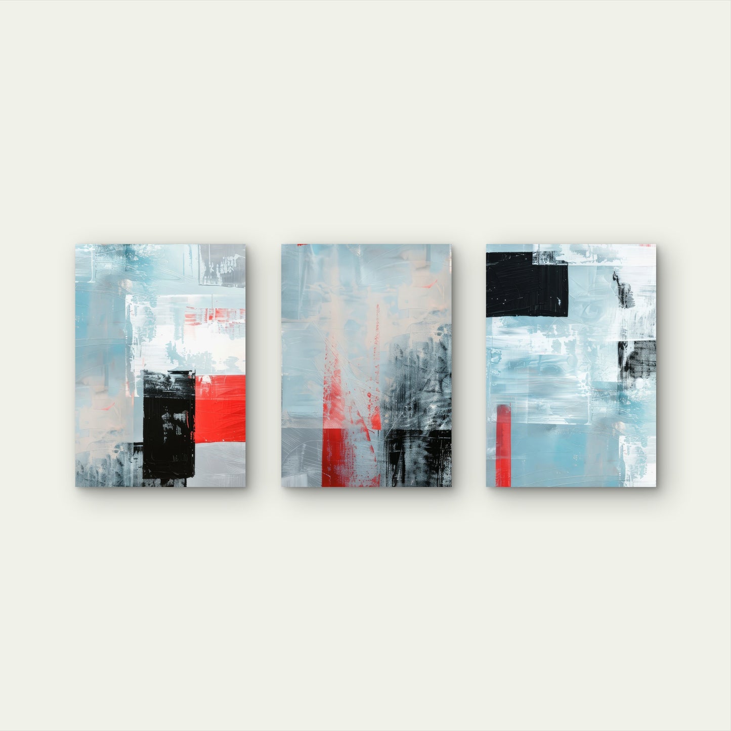 3pcs Modern Abstract Textured Red Black Blue   Wall Art Set Canvas Framed 40x60cm - High Quality Print 100% Australian Made Wall Canvas Ready to Hang