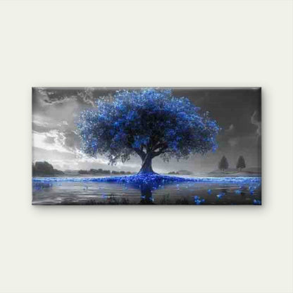 Lakeside Blue Flower Tree Wall Art Canvas Office Home Room Framed 120x60cm