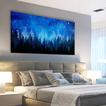 Abstract Blue Forest Night Starry Sky Wall Art canvas office home room framed 120x60cm - Bella Home Decor