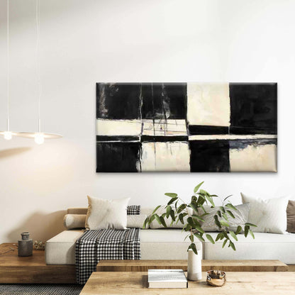 Black And White Geometric Desig Wall Art Canvas Office Home Room Framed 120x60cm