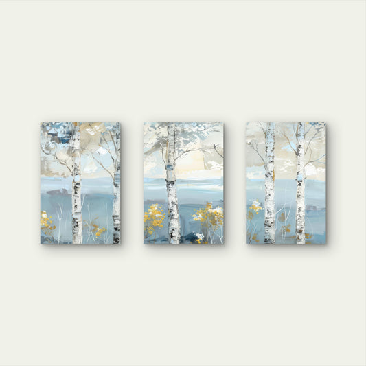 3pcs Aspen Forest Yellow Wildflower Wall Art Set Canvas Framed 50x70cm - High Quality Print 100% Australian Made Wall Canvas Ready to Hang