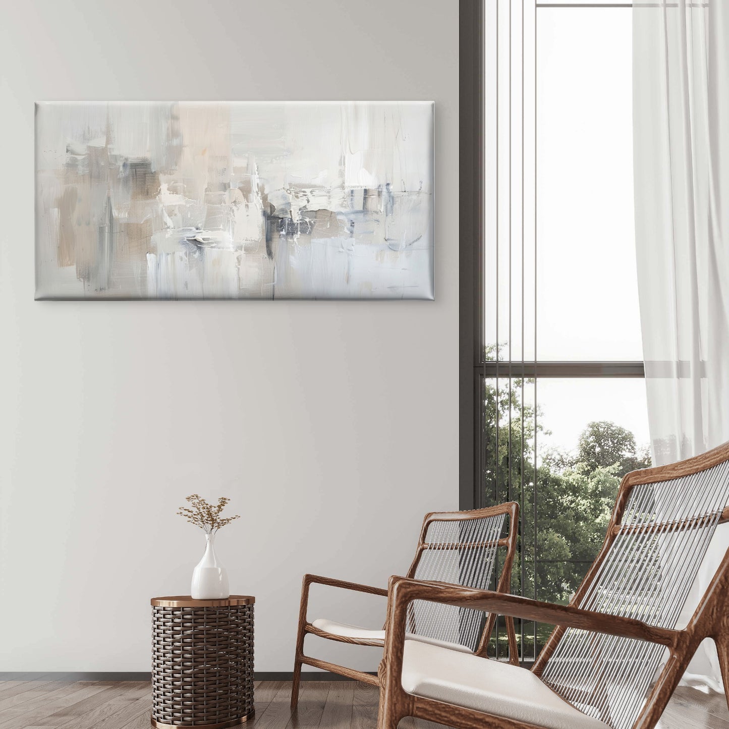 Modern Neutral Beige Gray Abstract Wall Art Canvas Office Home Framed 120x60cm