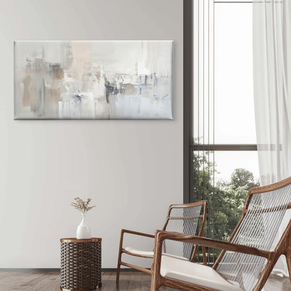 Modern Neutral Beige Gray Abstract Wall Art Canvas Office Home Framed 120x60cm