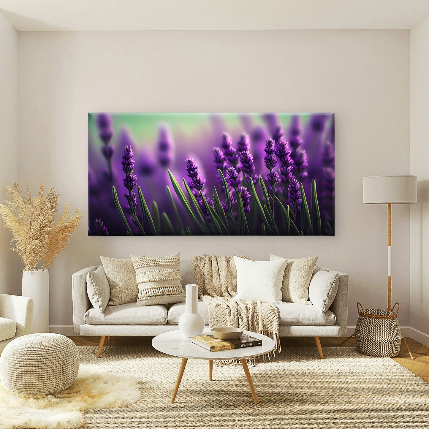 Vibrant Purple Lavender Field Wall Art Canvas Office Home Room Framed 120x60cm