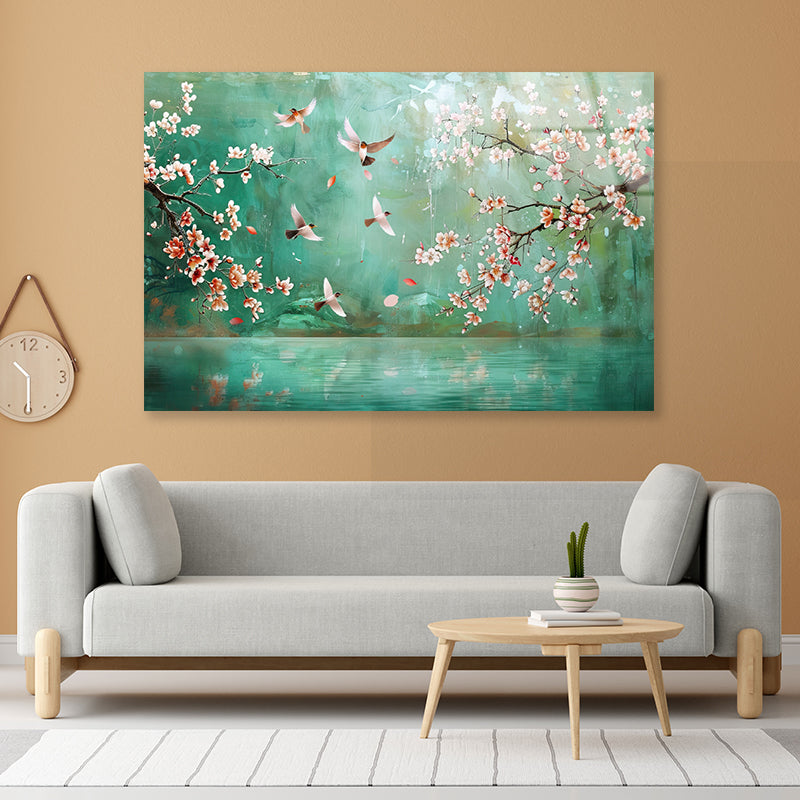 Birds Flying, Flowers Acrylic Glass Print Tempered Glass Wall Art 100% Made in Australia Ready to Hang - Bella Home Decor